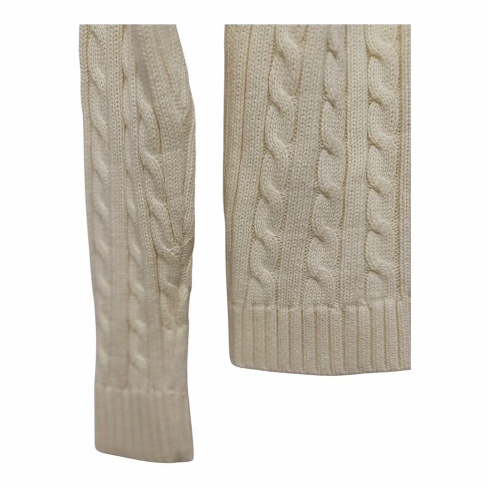 L.L. Bean Heritage Fisherman Sweater Cream Cable Knit Cotton Turtleneck Small - Picture 5 of 9